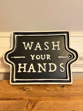 Hearth & Hand Wash Your Hands Black & White Decorative Metal Bathroom Sign